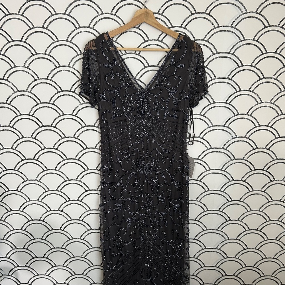 Pisarro Nights Beaded Mesh Column Gown in Griffin - Picture 6 of 15